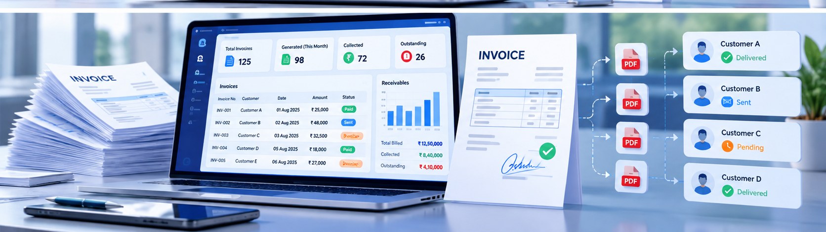 Bulk billing, invoice PDF and outstanding management