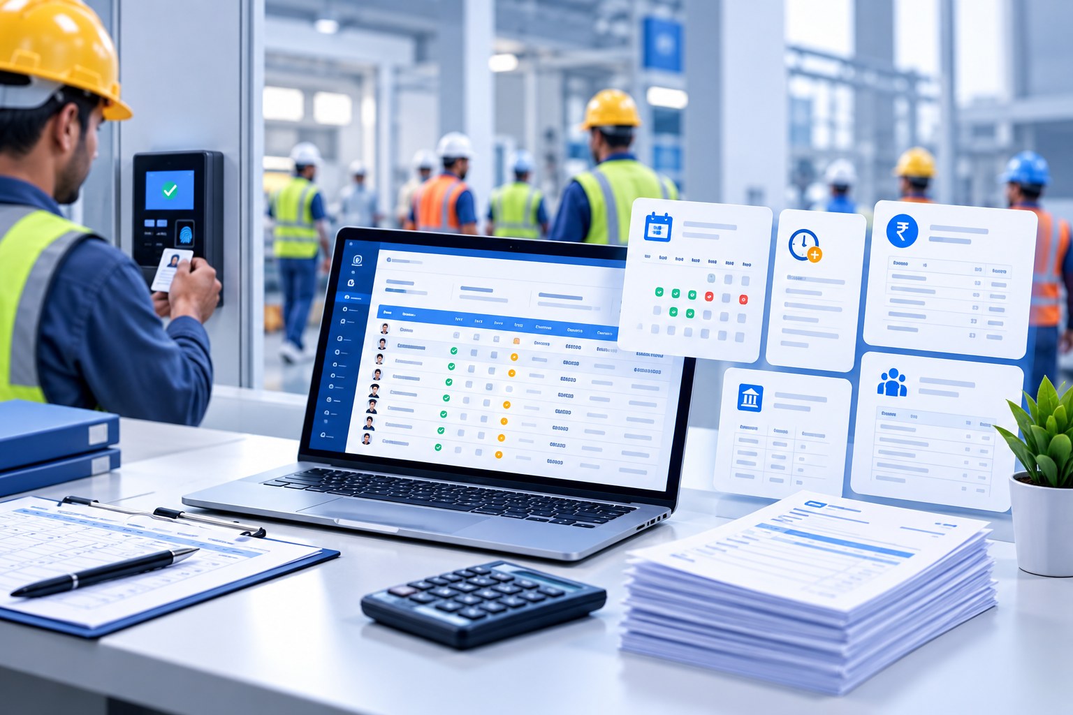 Contractor manpower attendance and payroll management